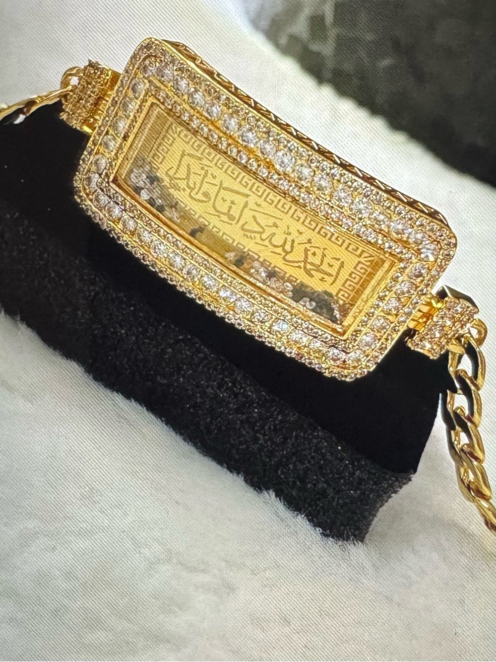 Gold Crystal-Trim Rectangular Pendant Bracelet